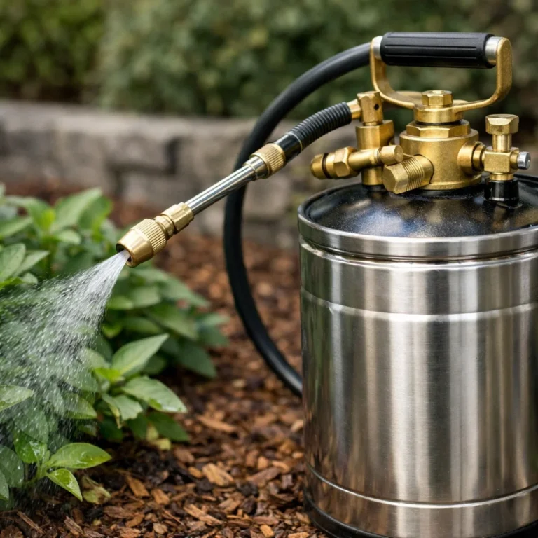A pest control pump being used to manage pest issues efficiently, showing the clear and controlled spray for effective treatment.