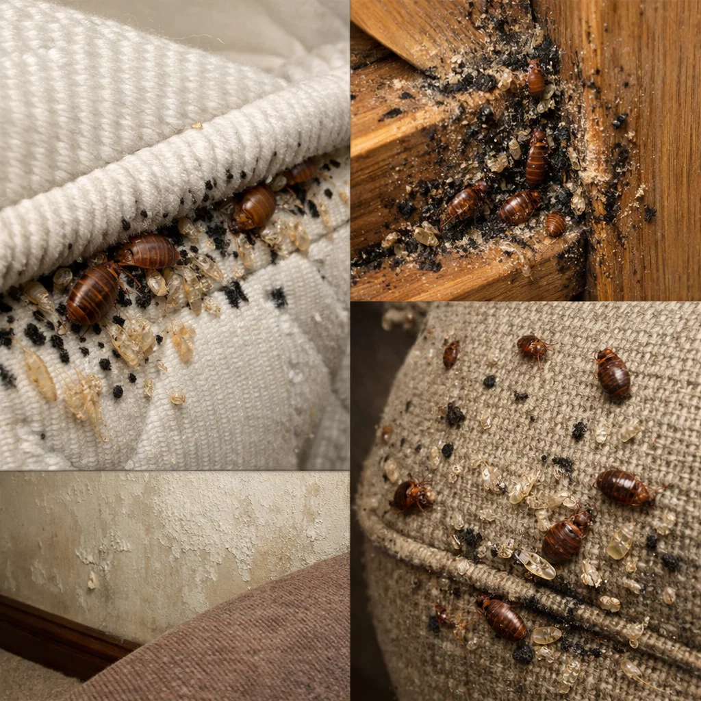 Bed bug infestation in residential spaces requiring professional pest control treatment