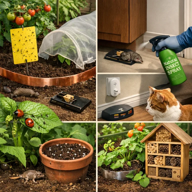 Illustration of integrated pest management techniques in a safe and eco-friendly home environment