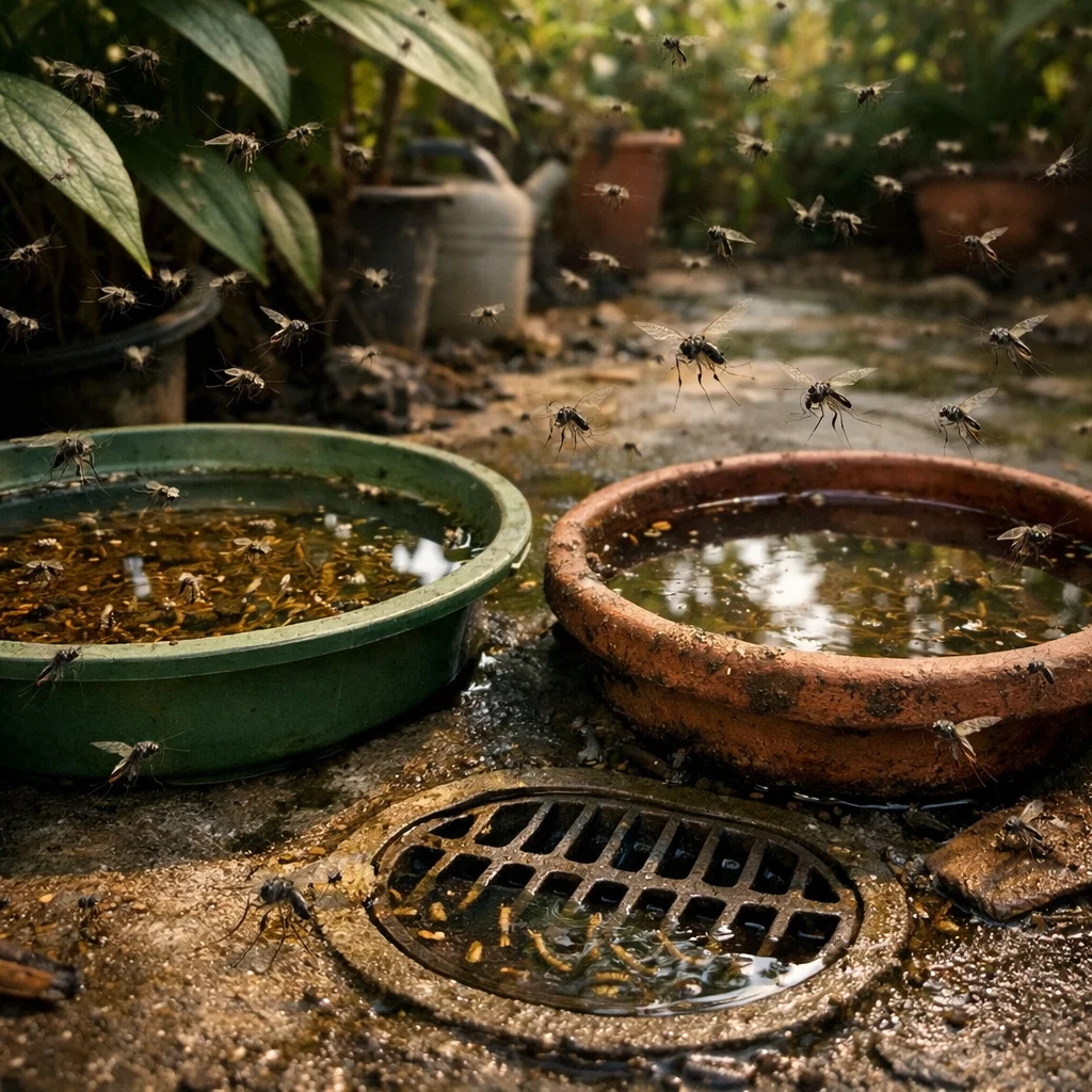 Mosquito breeding and resting areas that require proper pest control for mosquitoes