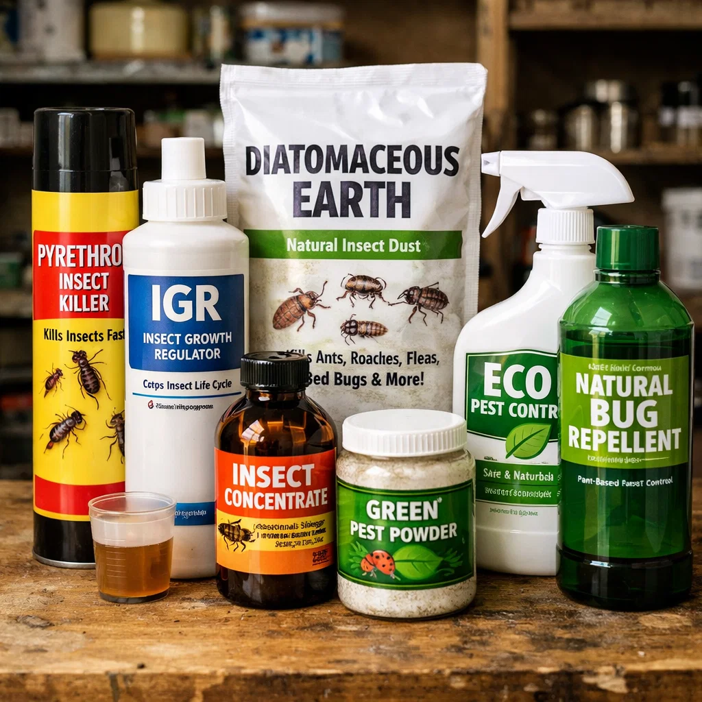 Various pest control chemicals used in safe, targeted treatments