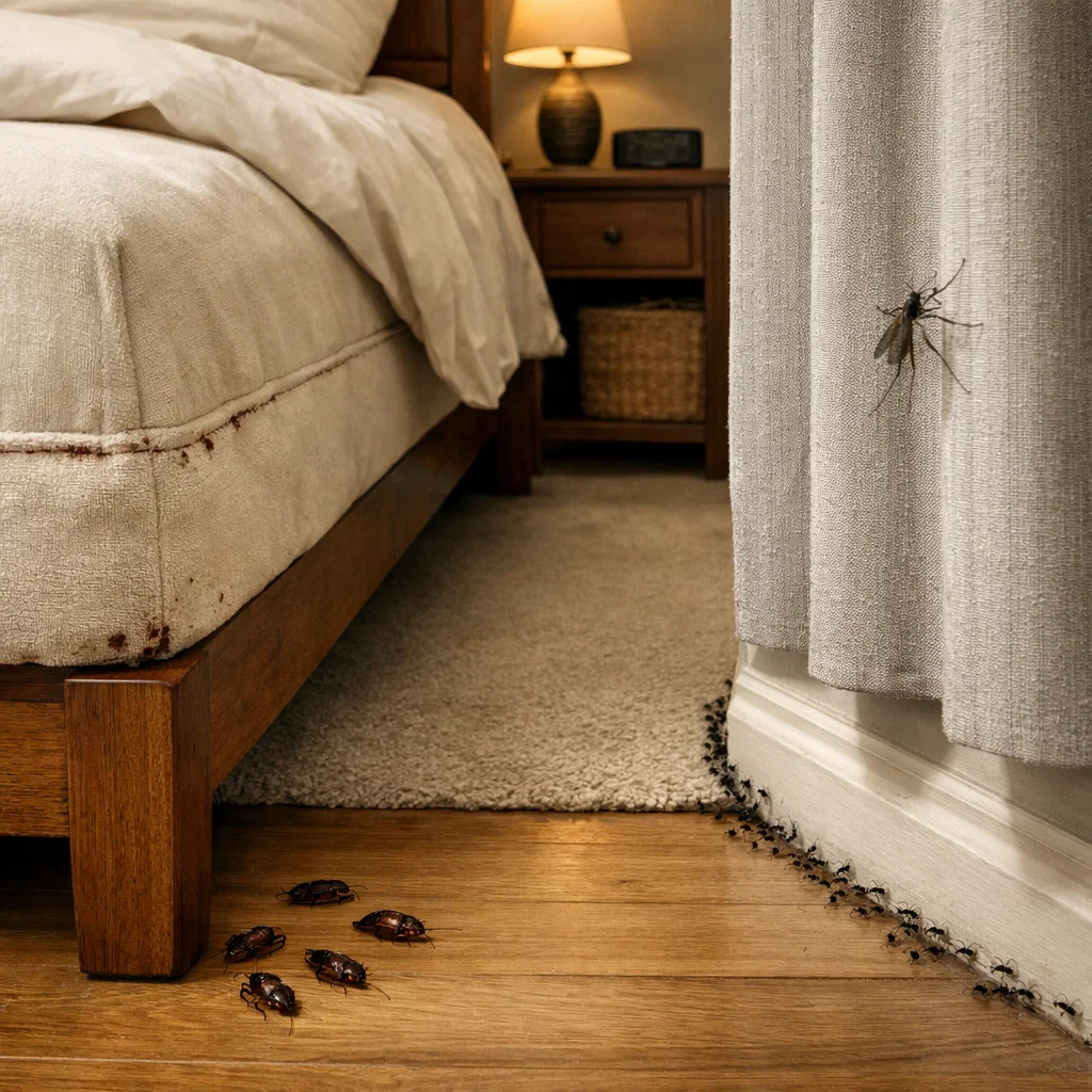 Common pest problems found inside sleeping rooms and living spaces