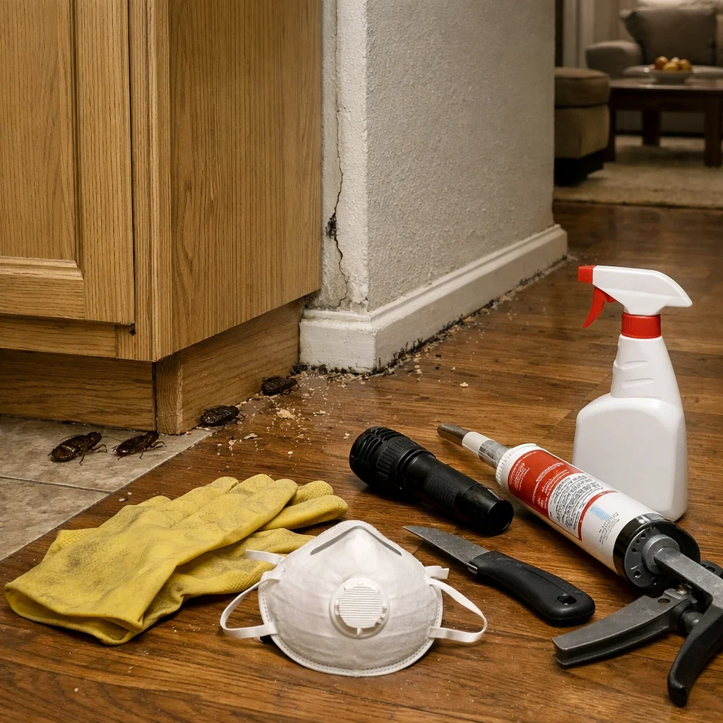 Early-stage pest problems and basic tools commonly used for pest control self treatment at home