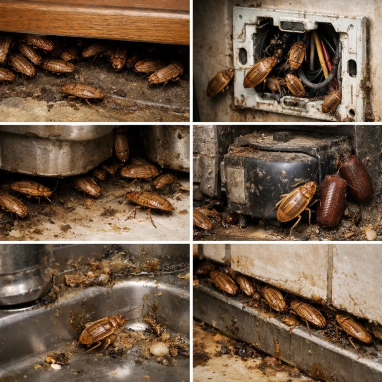 German cockroach infestation signs inside kitchens and food preparation areas