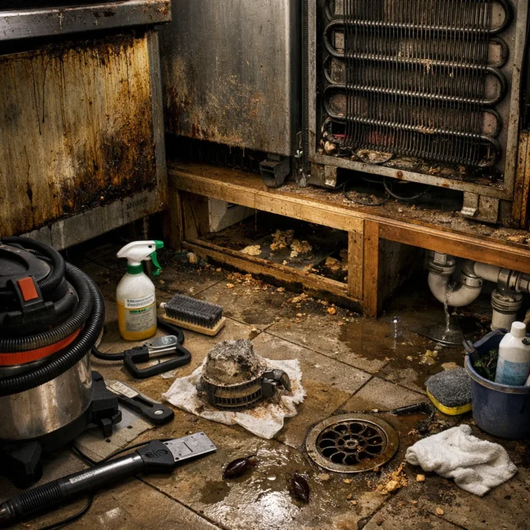 Hidden kitchen areas that attract pests and require deep cleaning and pest control