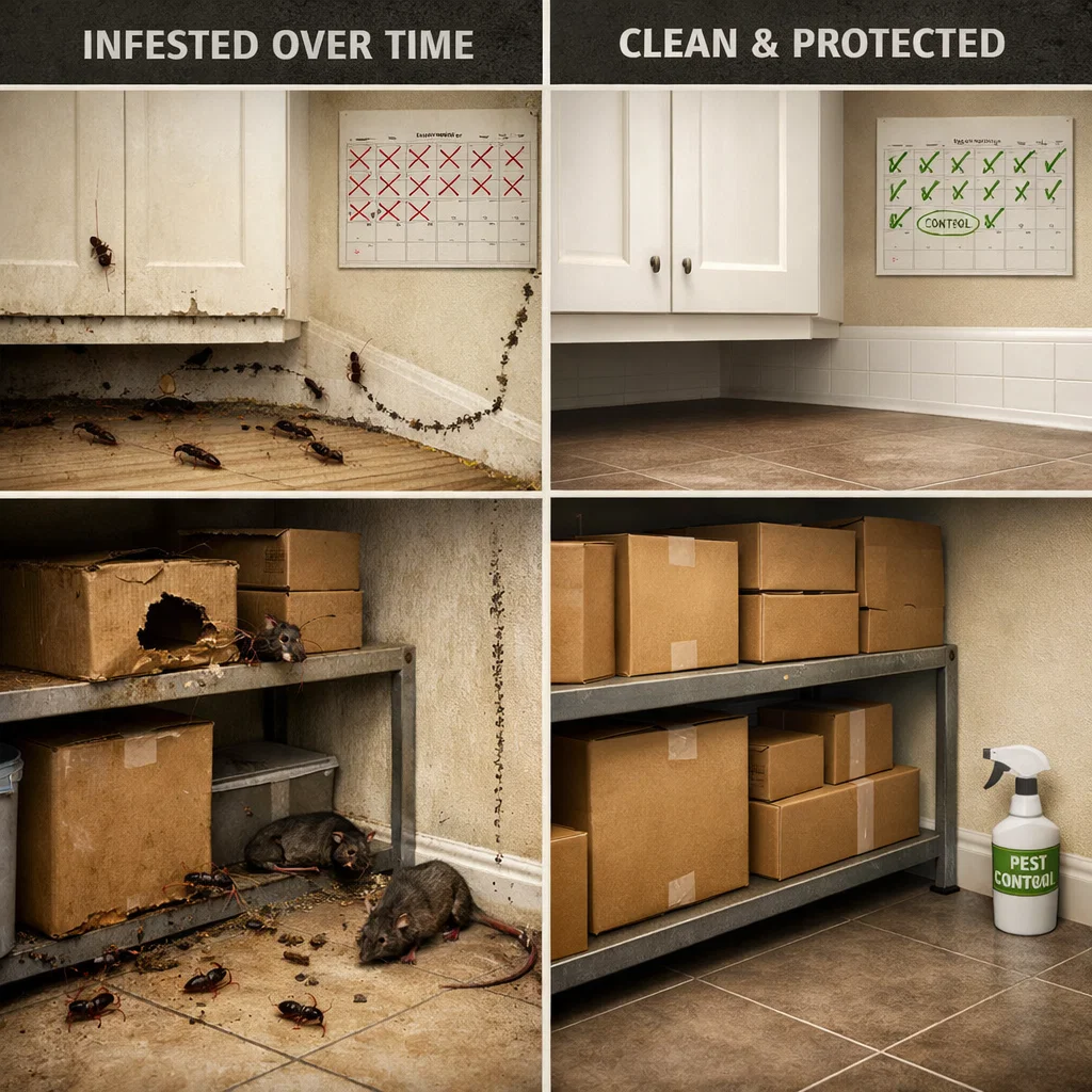 Regular monthly pest control helps prevent small pest issues from becoming costly infestations